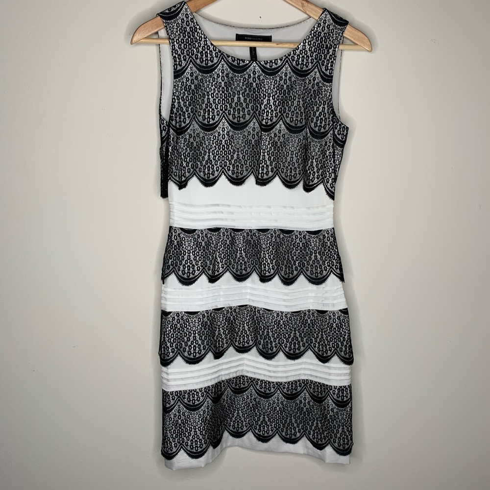 BCBGMaxAzria White and Black Lace Dress Size 2